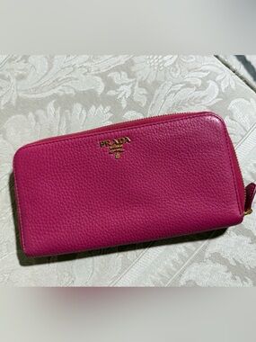 Prada Vitello Phenix Zip-Around Leather Wallet Peony Pink